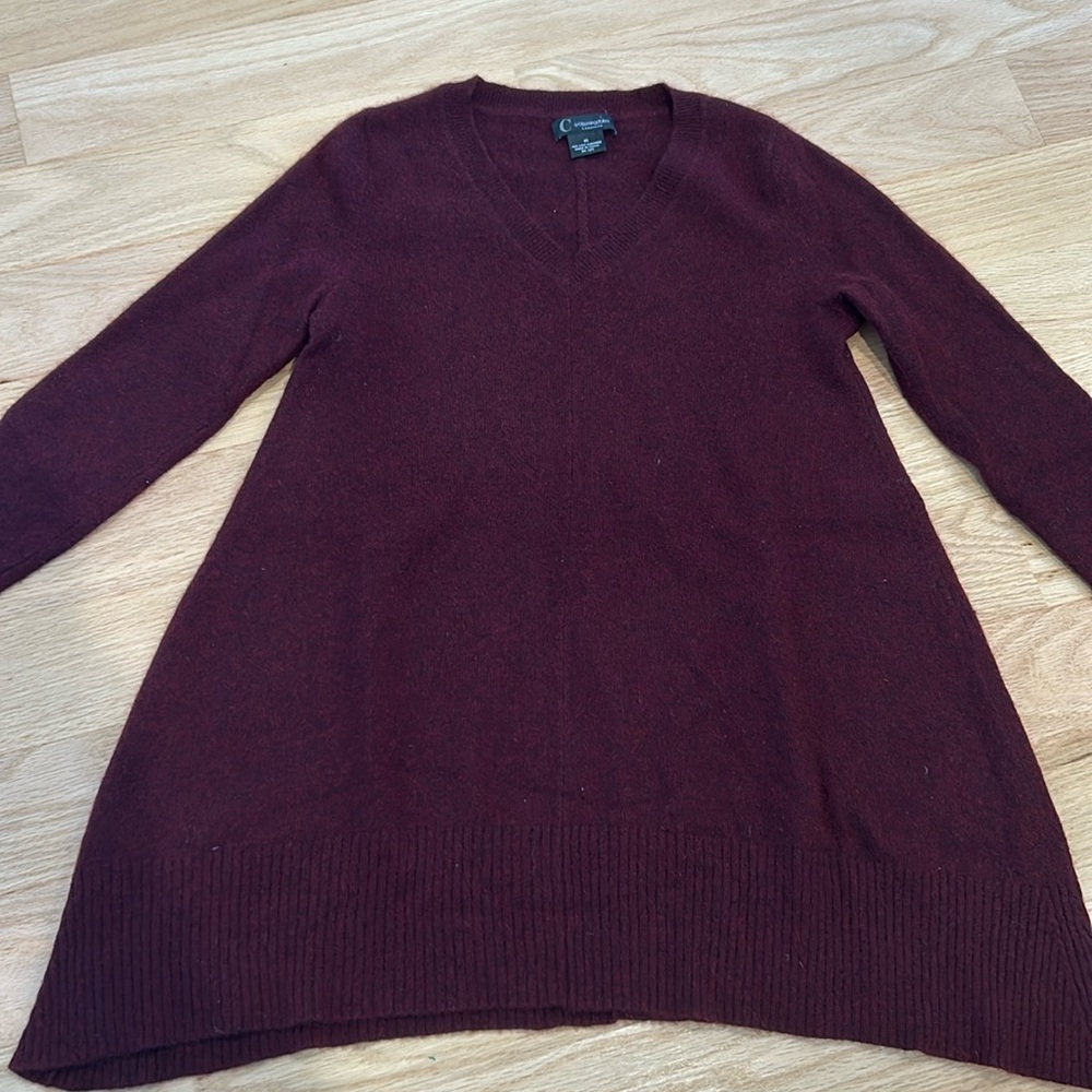 XS 100% Cashmere Tunic Length Sweater in Burgundy